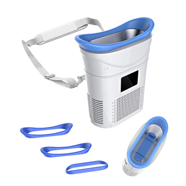 An Innovative Portable Built In Cryo Applicator Home Cryotherapy Machine Mini Cryolipolysis Device For Home Use with a blue handle and a pair of pliers.
