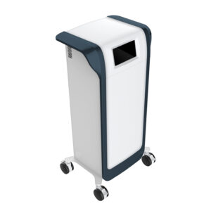 A white Facial Machine, 3 In 1 Ultrasonic Wrinkle Remove Ultrasound 3-10 mhz Beauty cart with wheels on it.