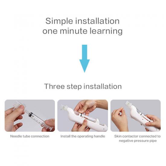 Quick and effortless installation with only three simple steps with the Portable Negative Pressure Beauty Mesotherapy Device For Face Skin Whitening.