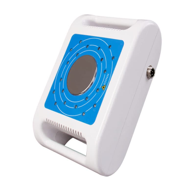 A white Mini Lipo Laser Cavitation Body Slimming Cellulite Removal Liposuction Machine with a blue button on it, designed for Body Slimming and Liposuction Machine treatments.