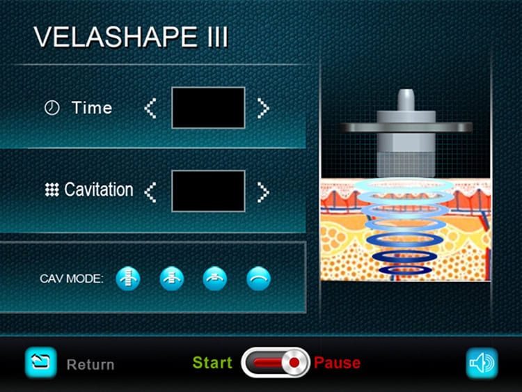 Velashape iii - 미용 도매 Vela 셀룰라이트 Velasmooth 치료 장비의 스크린샷.