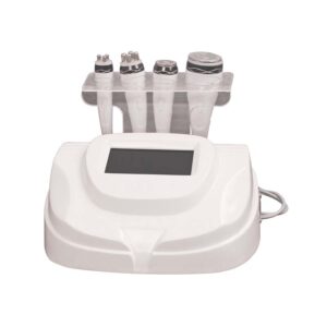 A white Ultrasound Cavitation Rf Radio Frequency Lipo Therapy Beauty Machine with four different types of equipment including RF radio frequency and ultrasound cavitation.