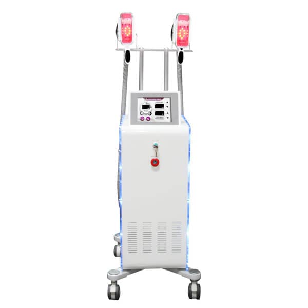 Một nhà phân phối Beauty Machines Hai tay cầm Thiết bị làm mát Cryolipolys Cryo trên nền trắng.