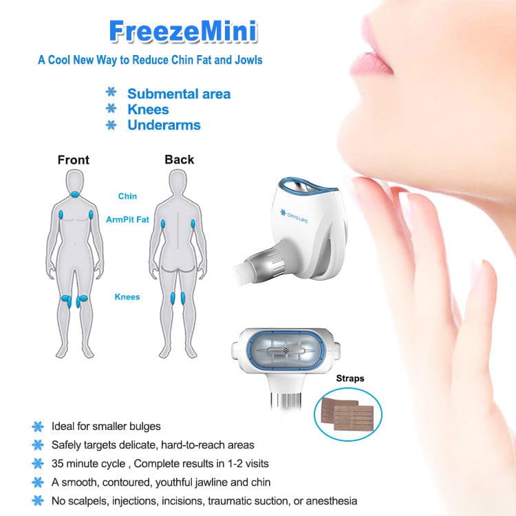 최고의 홈 장비 전신 냉동 요법 냉동지방 분해 셀룰라이트 손실 치료 냉동 체중 감소 기계가 여성의 얼굴에 표시됩니다.