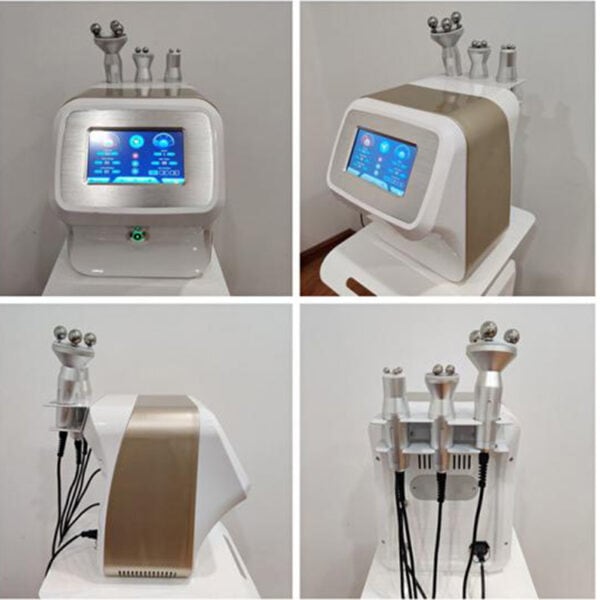 Four different pictures of the Best RF Slimming Machine, Three Handles 360 Roller Radio Frequency.