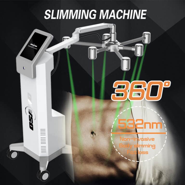 A slimming machine with the Newest Technology 532nm Wavelength Green Cold Source Low-level 6D Lipo Cold Laser Therapy Device.