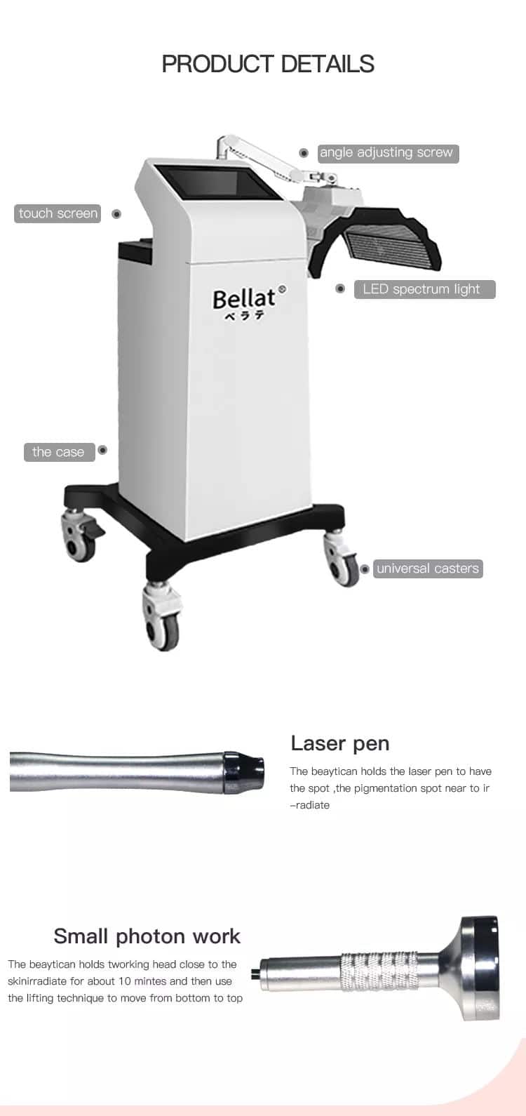 The Professional Photodynamic Therapy PDT Machine for Acne Skin Rejuvenation product details.