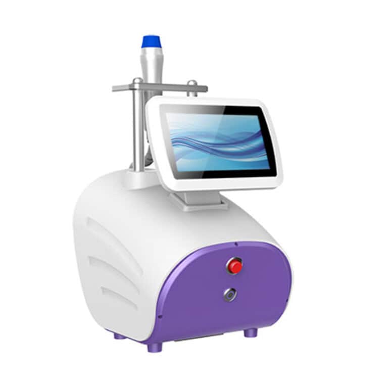 A Portable Sound Wave Machine Therapy For Home Use with a blue screen and a white background that uses sound wave therapy.