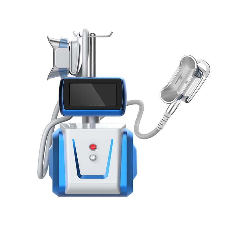 A Portable Desktop Dual Handle Best Coolsculpting Elite Machine For Sale, featuring a blue and white design with a mobile phone attachment.