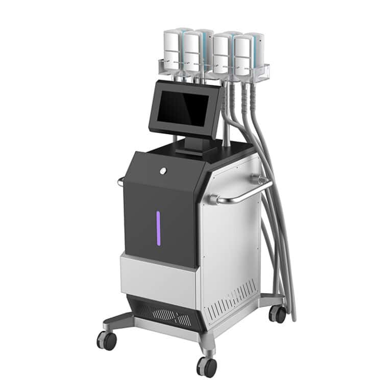 Powerful 8-handle Cryolipolysis Slimming Machine with digital screen, control knobs, and flexible hoses; ideal for body sculpting.