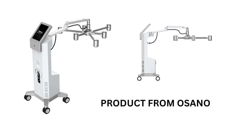 O dispositivo médico móvel da Osano tem um braço ajustável com vários acessórios, ideal para procedimentos precisos como Laser Lipo sem risco de órgãos.