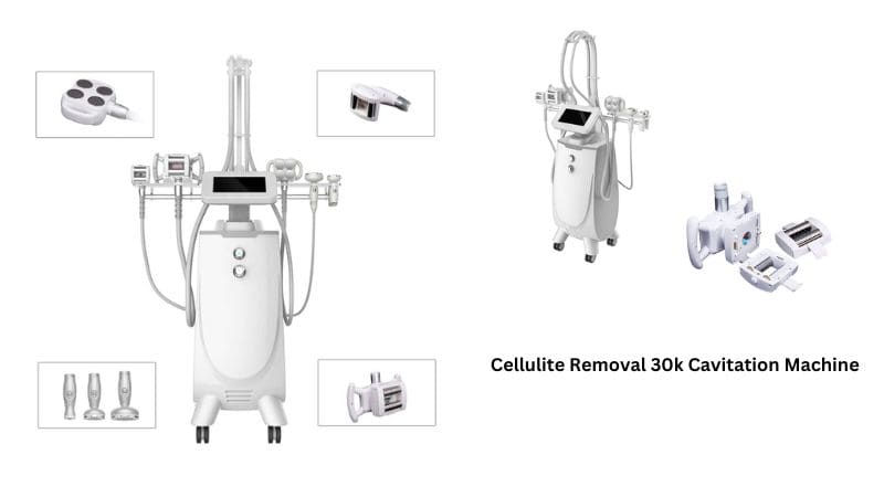 Machine de cavitation haut de gamme pour l'élimination de la cellulite avec applicateurs amovibles et écran de contrôle intuitif.