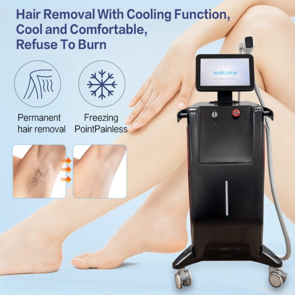 Portable 808nm diode laser hair removal device with cooling function for safe, effective, and painless hair reduction at home or in clinics.