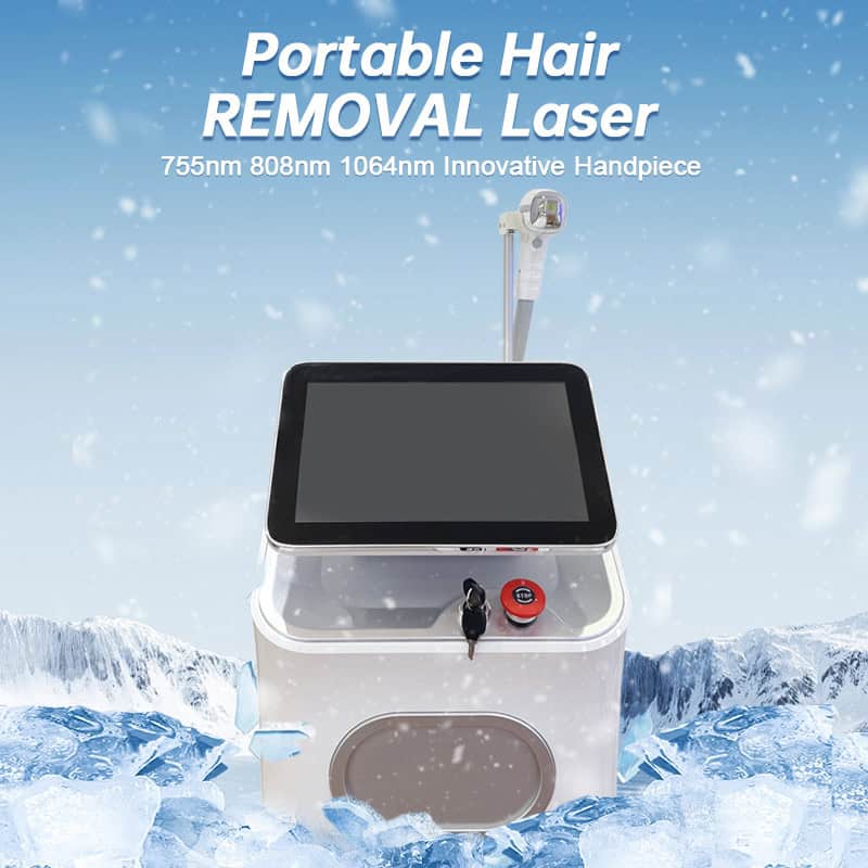 Hårborttagningsmaskinen med isdiodlaser kombinerar 755, 808, 1064 nm med pekskärm och handstycke; istema visas.