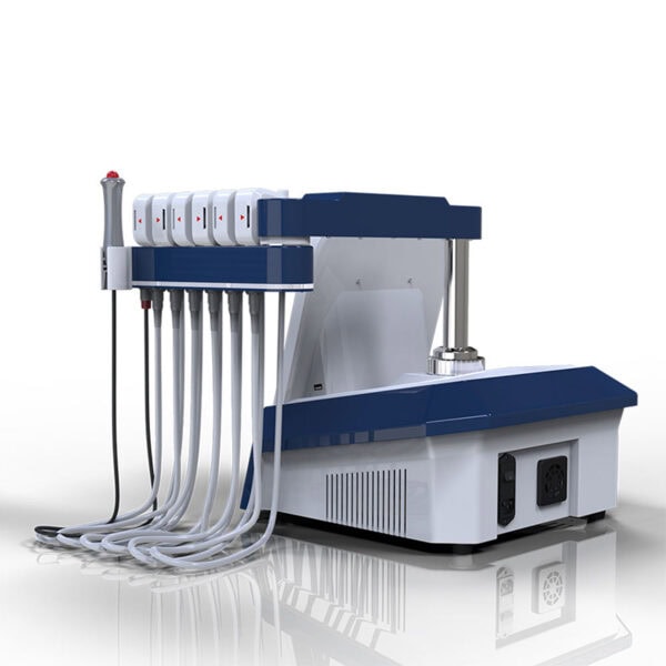 Fast cooling ice machine with multiple hoses and digital control panel for commercial use in beverage, healthcare, and ice production industries.