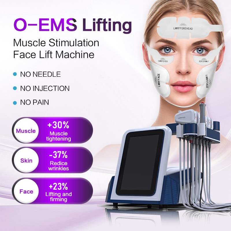 High-tech O-EMS lifting face machine for muscle stimulation, skin tightening, and wrinkle reduction. Non-invasive, needle-free, painless anti-aging treatment with proven skin lifting and firming benefits.