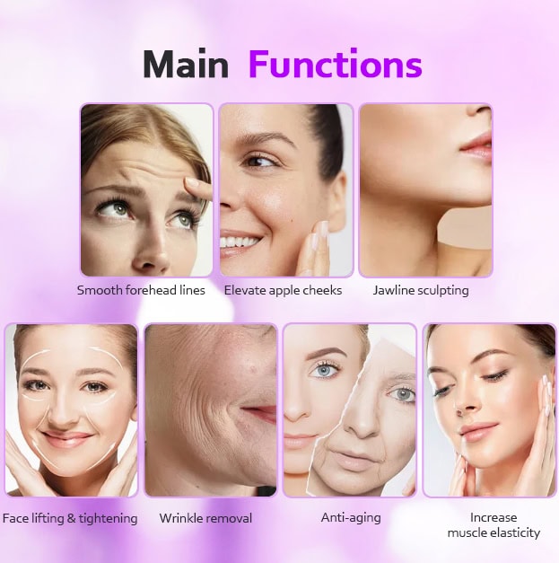 1. Comfortable facial aesthetics treatment for smoothing forehead lines, enhancing cheek elevation, and jawline sculpting.