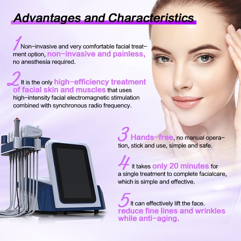 Non-invasive facial treatment device for skin rejuvenation, high efficiency, painless, noise-free, quick sessions, anti-aging, reduces wrinkles and fine lines. Perfect for non-surgical facial care.