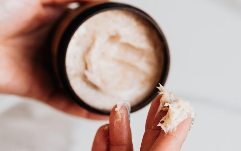 Moisturizing body lotion being applied for soft, smooth skin, illustrating comfort and self-care.