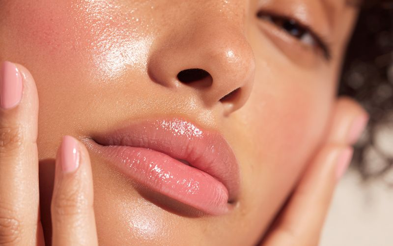 Piel suave como la seda con labios radiantes, enfatizando la comodidad y el cuidado de la piel.