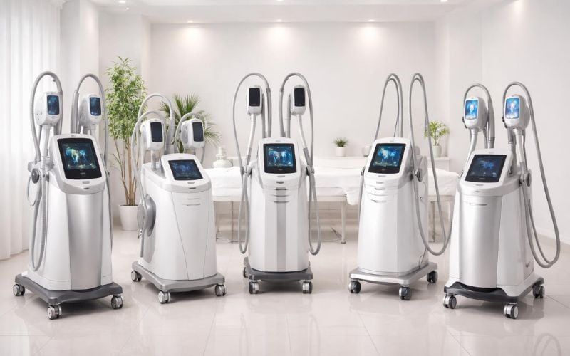 Collection of modern skin treatment machines at OSANO clinic, designed for advanced skin rejuvenation, anti-aging, and cosmetic procedures in a professional medical environment.