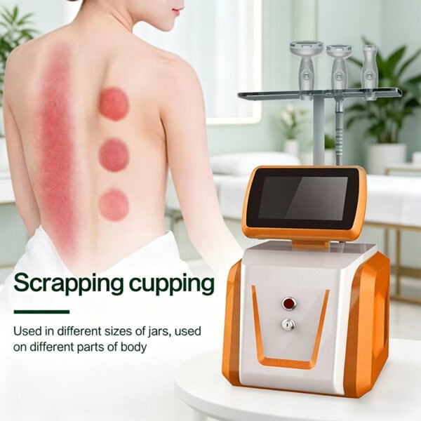 Modern scrapping cupping device used for cellulite reduction on the back, featuring adjustable jars for different body areas, ideal for whole-body anti-cellulite treatments.