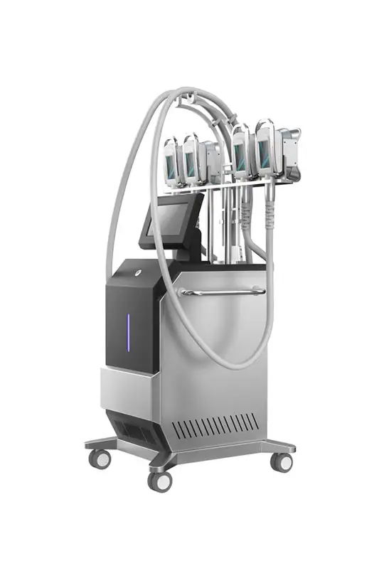Advanced medical aesthetic device with multiple treatment heads and touchscreen interface for skin rejuvenation and facial treatments.
