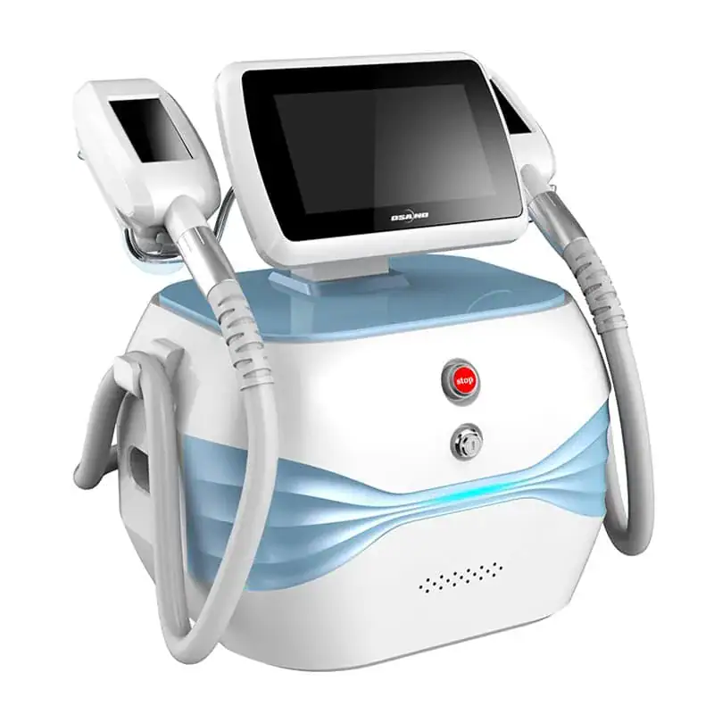 Advanced medical aesthetic device with touchscreen and dual handpieces for skin rejuvenation and treatment procedures.