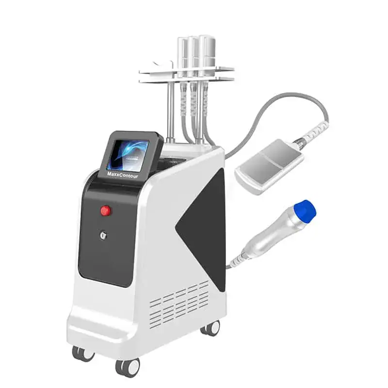 Max Contour laser skin resurfacing device used for non-invasive skin treatment with a touchscreen interface and multiple treatment heads.
