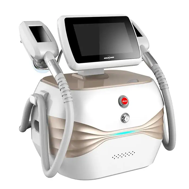 High-tech medical aesthetic device with touchscreen and dual handpieces for skin treatment and rejuvenation.