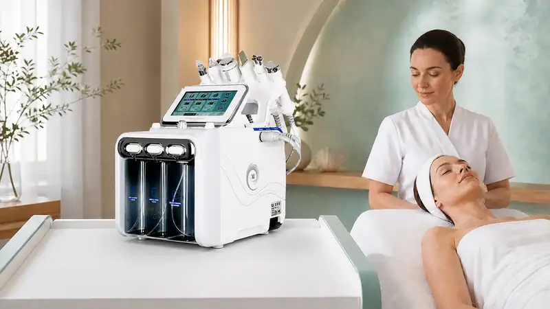 Hydra Dermabrasion and Aqua Facial machines used in spa treatments for skin rejuvenation and cleansing.